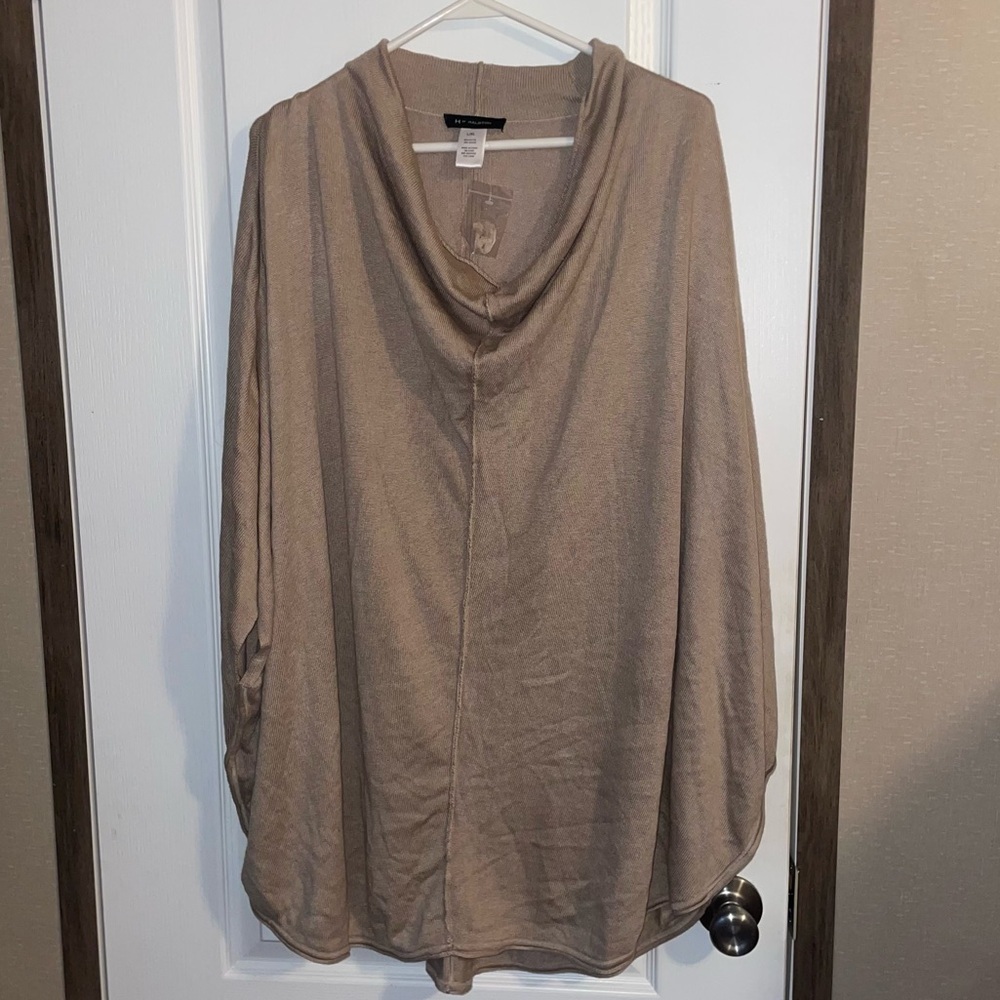 H By Halston Tan Neutral Cowl Neck Sweater Poncho Size L/XL NWT